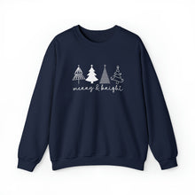 Load image into Gallery viewer, Merry &amp; Bright with Trees Crewneck Sweatshirt
