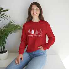 Load image into Gallery viewer, Merry &amp; Bright with Trees Crewneck Sweatshirt
