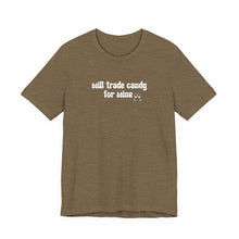 Load image into Gallery viewer, Halloween shirt, fall shirt, trick or treat shirt, cute shirt, funny halloween tshirt, mom halloween, trade candy for wine shirt
