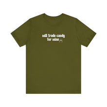 Load image into Gallery viewer, Halloween shirt, fall shirt, trick or treat shirt, cute shirt, funny halloween tshirt, mom halloween, trade candy for wine shirt
