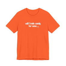 Load image into Gallery viewer, Halloween shirt, fall shirt, trick or treat shirt, cute shirt, funny halloween tshirt, mom halloween, trade candy for wine shirt
