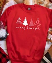 Load image into Gallery viewer, Merry &amp; Bright with Trees Crewneck Sweatshirt
