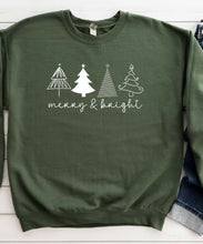 Load image into Gallery viewer, Merry &amp; Bright with Trees Crewneck Sweatshirt
