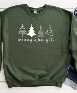 Merry & Bright with Trees Crewneck Sweatshirt