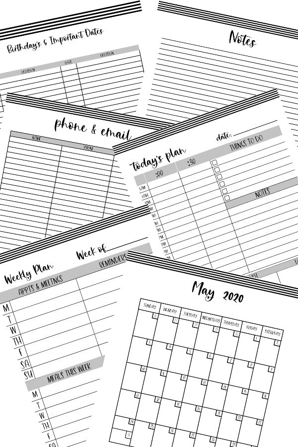 2020 Monthly Planner - Black & White Stripe