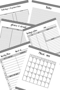 2021 Monthly Planner - Black & White Stripe