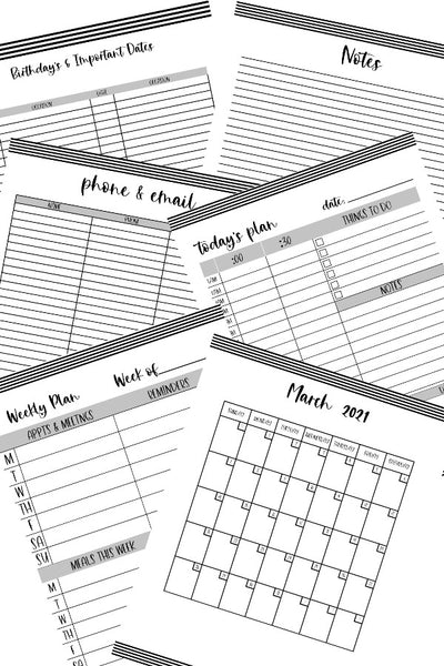 2021 Monthly Planner - Black & White Stripe