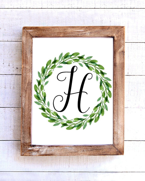 Monogram H Wreath Printable Wall Art