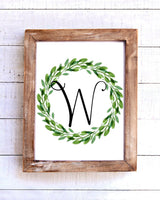 Monogram W Wreath Printable Wall Art