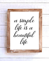 "A Simple Life is a Beautiful Life" Printable Wall Art