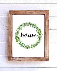 "Believe" Farmhouse Wreath Printable Wall Art