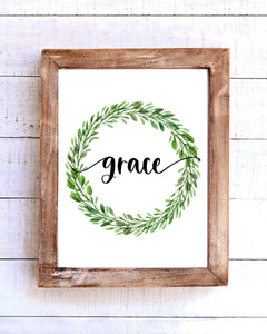 "Grace" Farmhouse Wreath Printable Wall Art