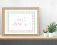 "Sweet Dreams" Pink Plaid Nursery Printable Wall Art
